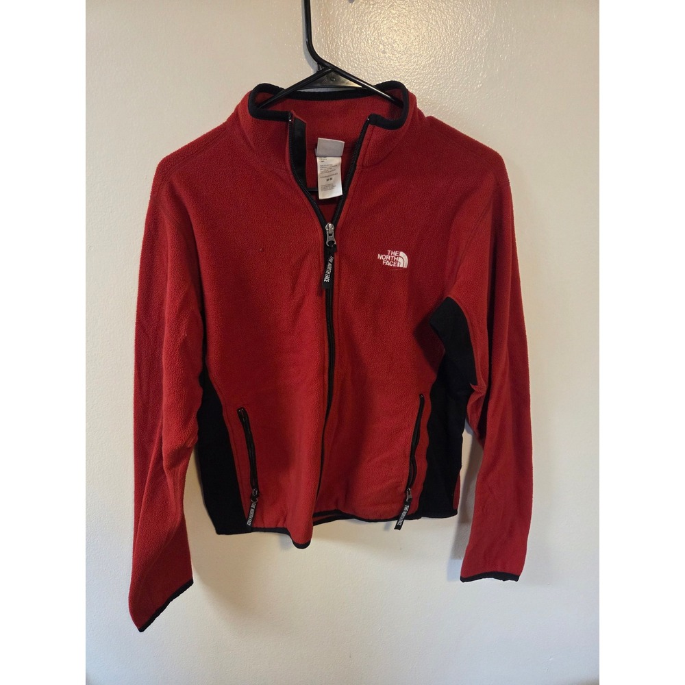 The North Face Womens Red Black Full Zip Fleece Jacket Mock Neck Size Medium